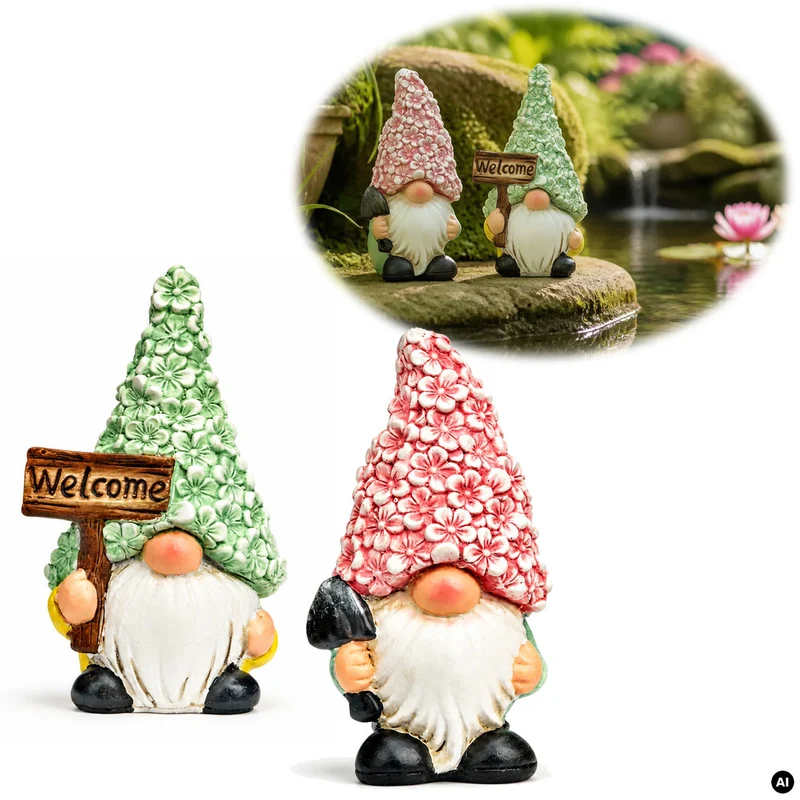 2x Deko Figuren Wichtel Set 16cm Magnesia Gartenwichtel Gartenzwerg Garten Objekt