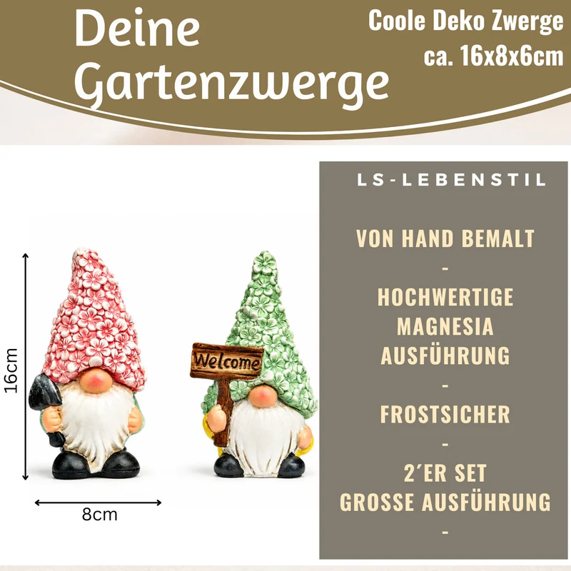 2x Deko Figuren Wichtel Set 16cm Magnesia Gartenwichtel Gartenzwerg Garten Objekt