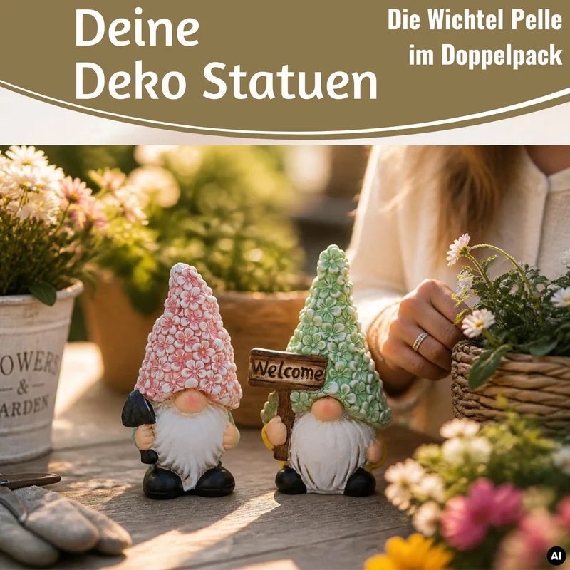 2x Deko Figuren Wichtel Set 16cm Magnesia Gartenwichtel Gartenzwerg Garten Objekt