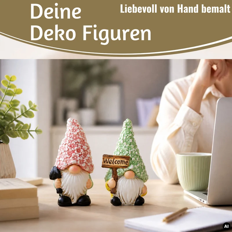 2x Deko Figuren Wichtel Set 16cm Magnesia Gartenwichtel Gartenzwerg Garten Objekt