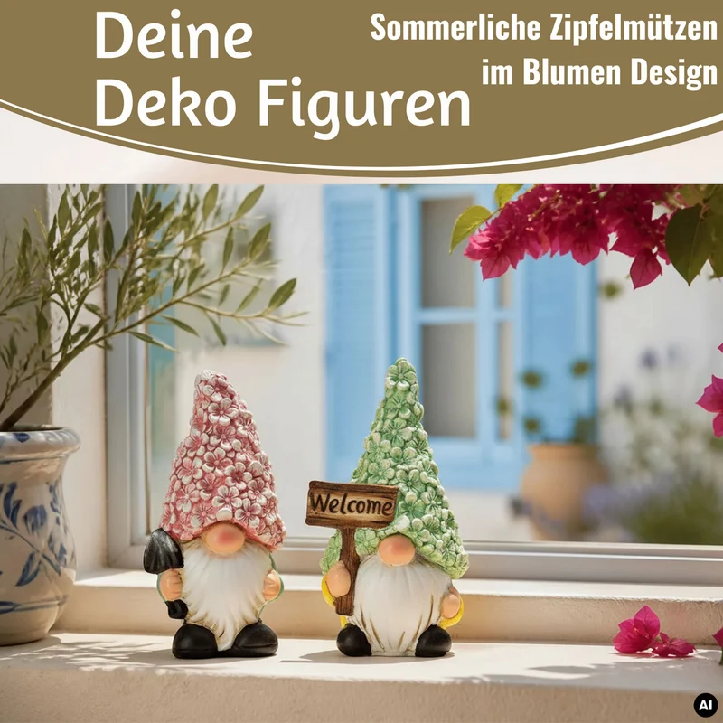 2x Deko Figuren Wichtel Set 16cm Magnesia Gartenwichtel Gartenzwerg Garten Objekt