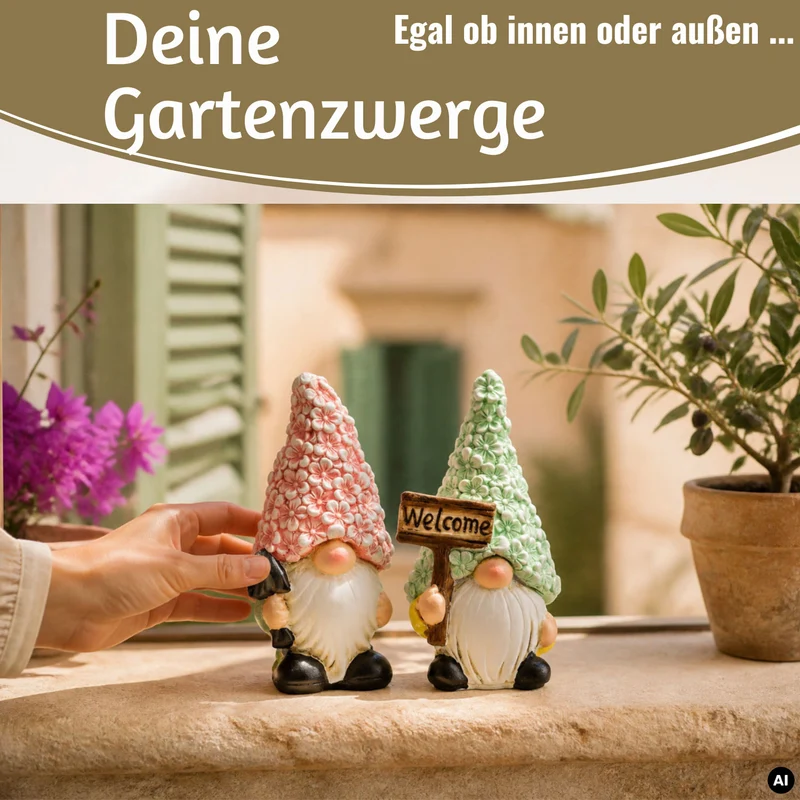 2x Deko Figuren Wichtel Set 16cm Magnesia Gartenwichtel Gartenzwerg Garten Objekt