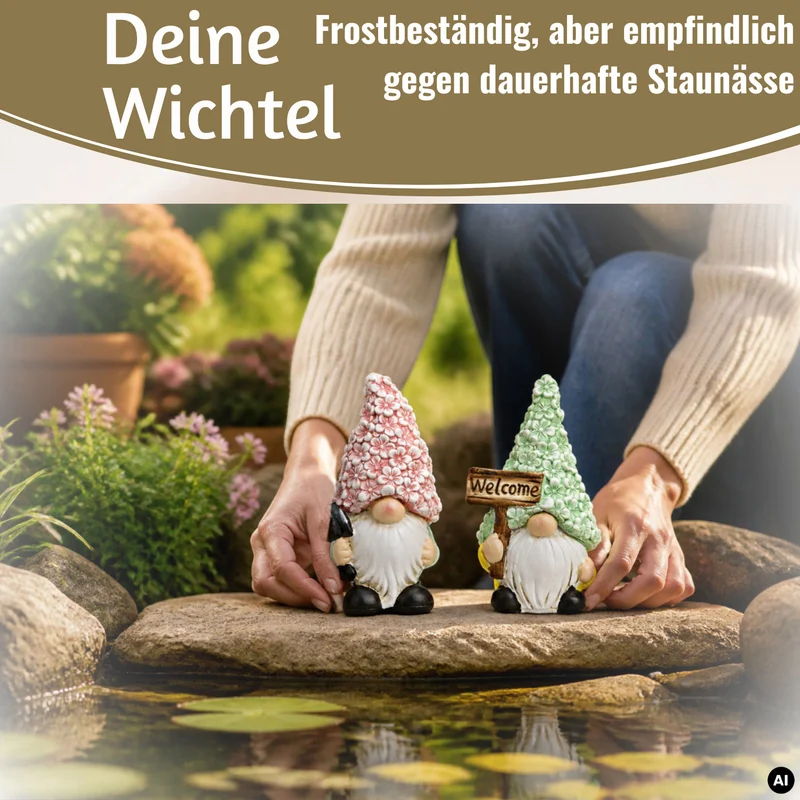 2x Deko Figuren Wichtel Set 16cm Magnesia Gartenwichtel Gartenzwerg Garten Objekt