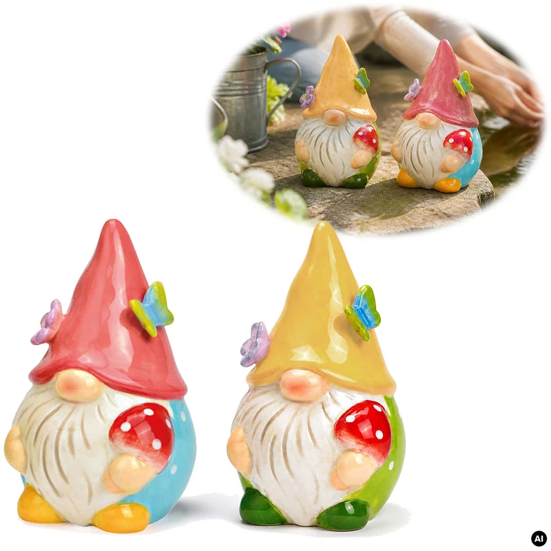 2x Deko Figuren Wichtel Set 11cm Gartenwichtel Gartenzwerg Garten Objekt