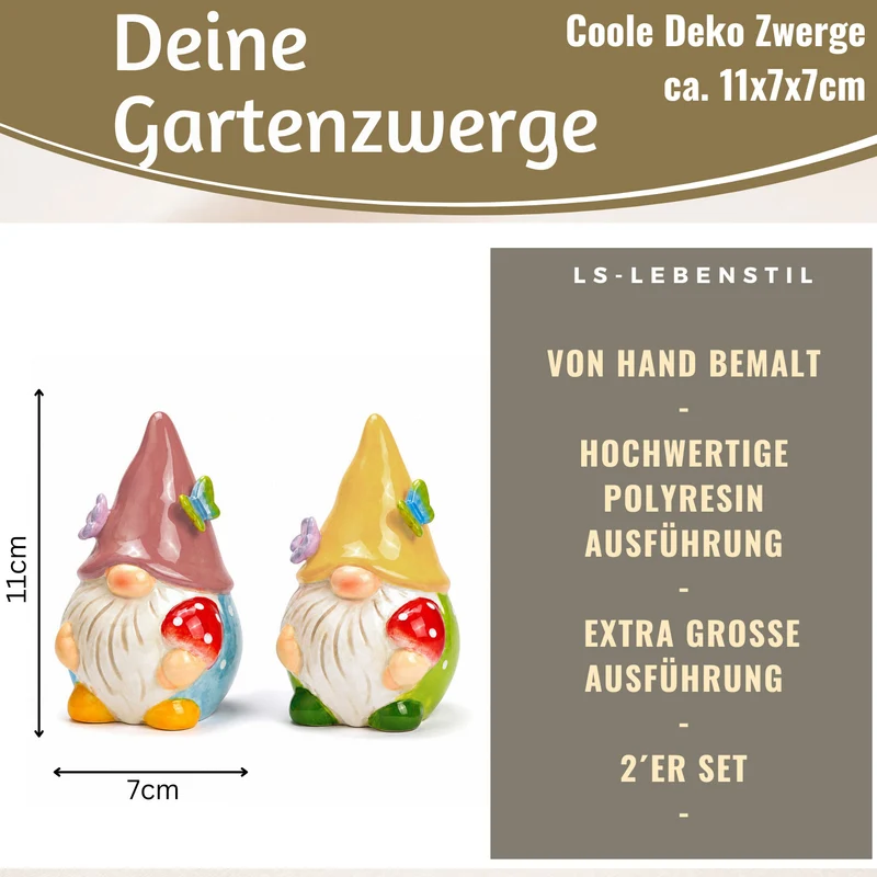 2x Deko Figuren Wichtel Set 11cm Gartenwichtel Gartenzwerg Garten Objekt