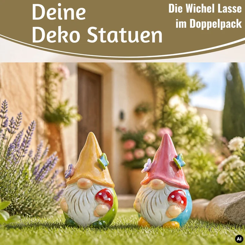 2x Deko Figuren Wichtel Set 11cm Gartenwichtel Gartenzwerg Garten Objekt