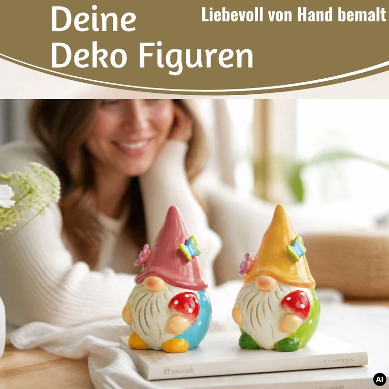 2x Deko Figuren Wichtel Set 11cm Gartenwichtel Gartenzwerg Garten Objekt