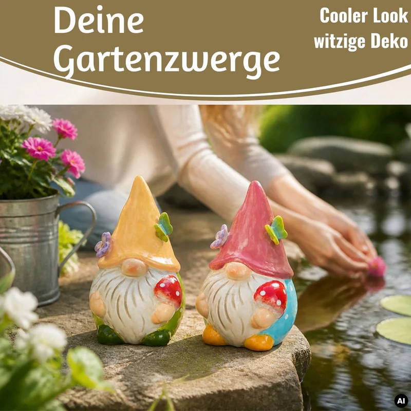 2x Deko Figuren Wichtel Set 11cm Gartenwichtel Gartenzwerg Garten Objekt