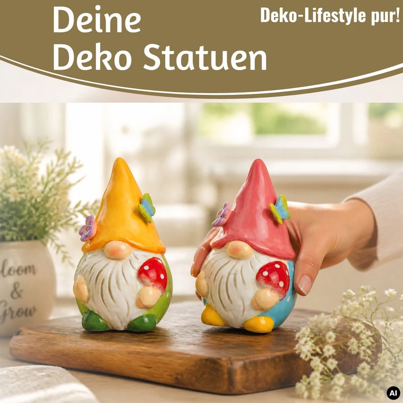 2x Deko Figuren Wichtel Set 11cm Gartenwichtel Gartenzwerg Garten Objekt