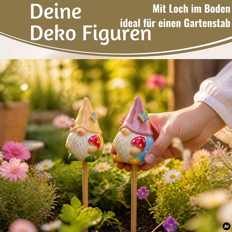 2x Deko Figuren Wichtel Set 11cm Gartenwichtel Gartenzwerg Garten Objekt