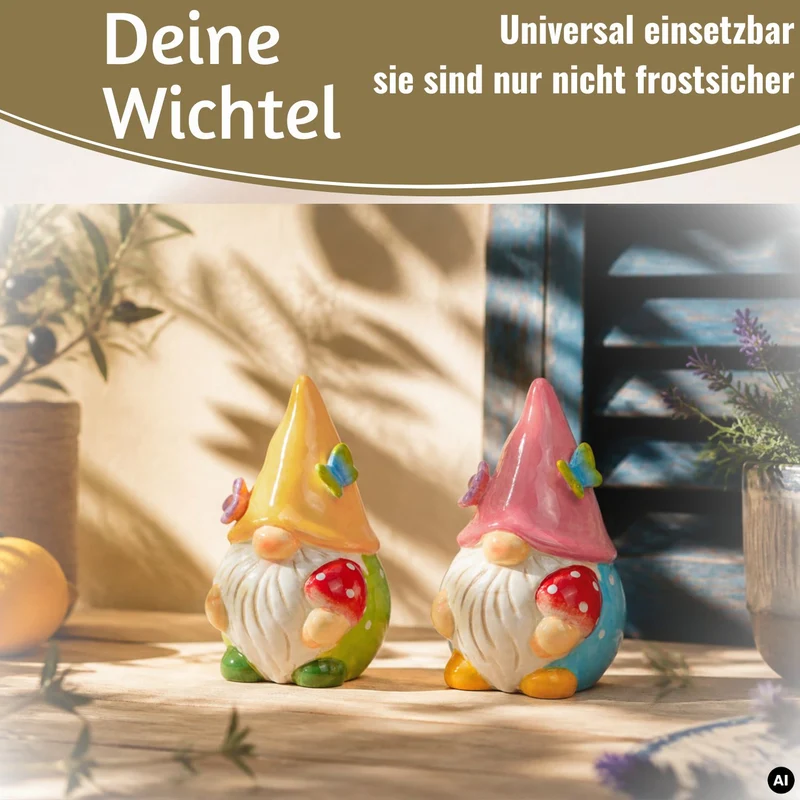 2x Deko Figuren Wichtel Set 11cm Gartenwichtel Gartenzwerg Garten Objekt