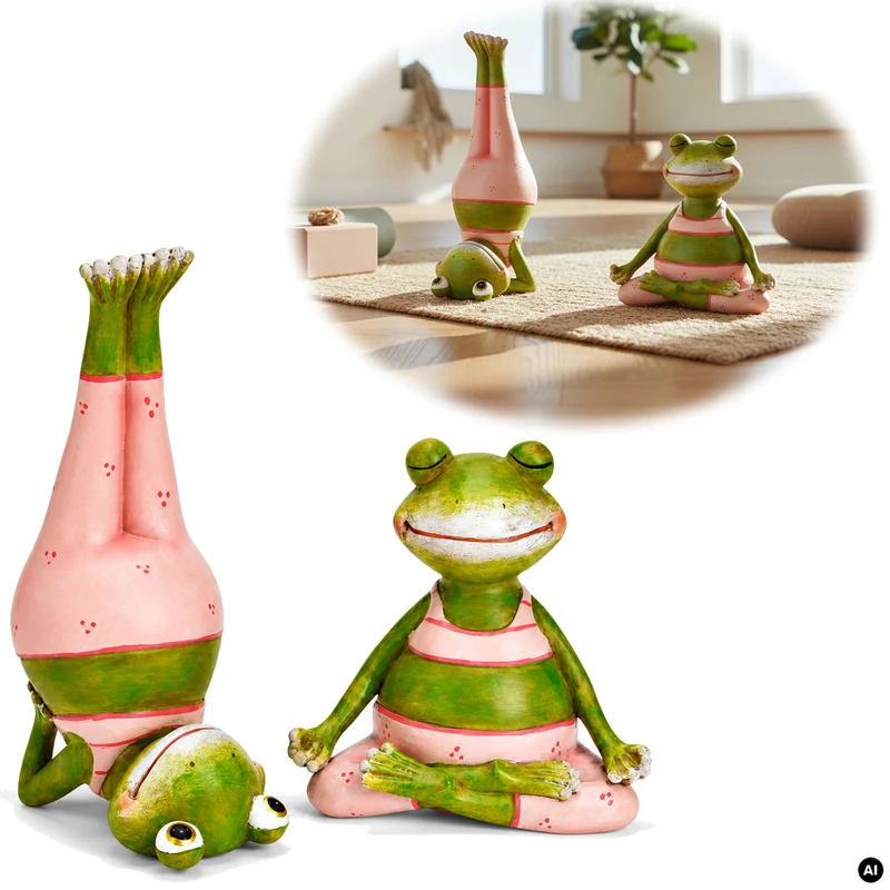 2x Yoga Deko-Figuren Frösche XL Set 11cm Skulptur Gymnastik Feng Shui Garten Objekt