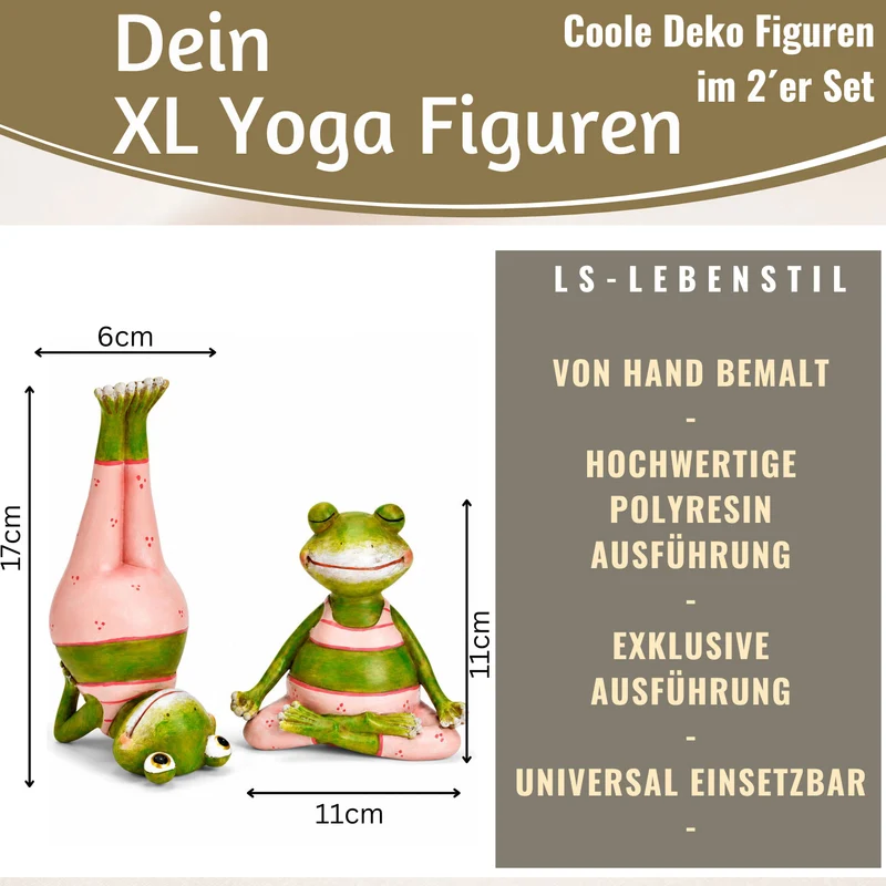 2x Yoga Deko-Figuren Frösche XL Set 11cm Skulptur Gymnastik Feng Shui Garten Objekt