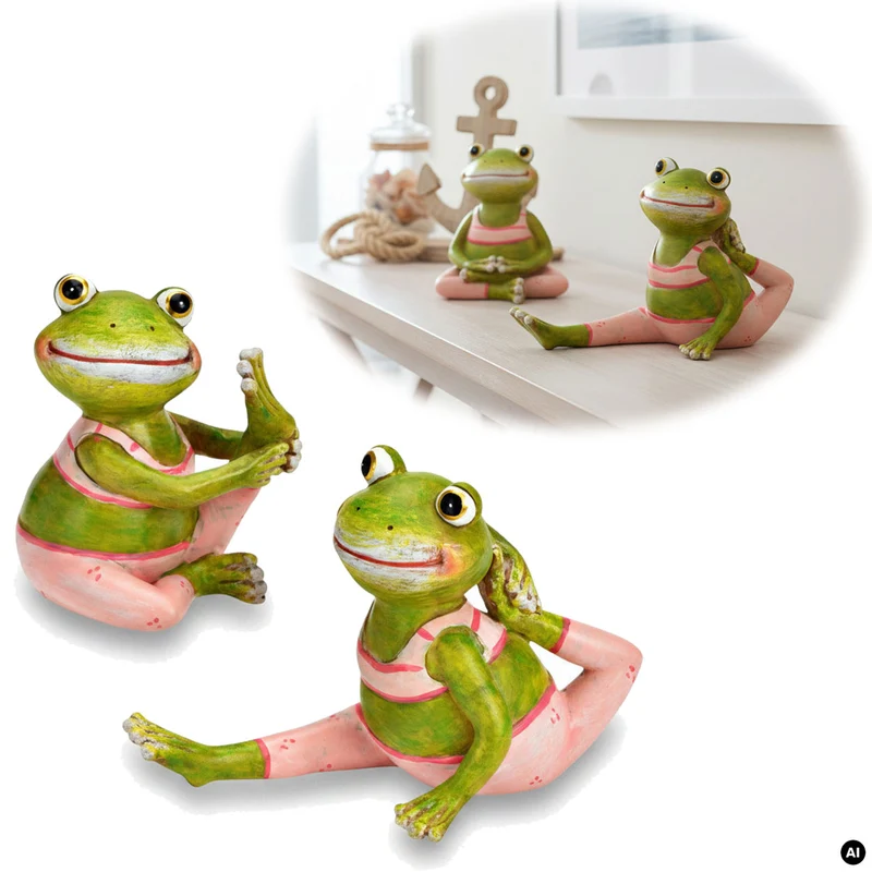 2x Yoga Deko-Figuren Frösche Set 8cm Skulptur Gymnastik Feng Shui Garten Deko