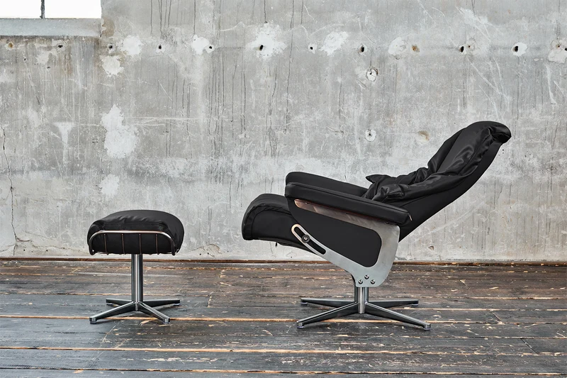 KAWOLA Sessel MODO Relaxsessel drehbar Leder schwarz mit Hocker
