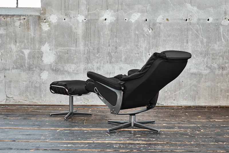 KAWOLA Sessel MODO Relaxsessel drehbar Leder schwarz mit Hocker