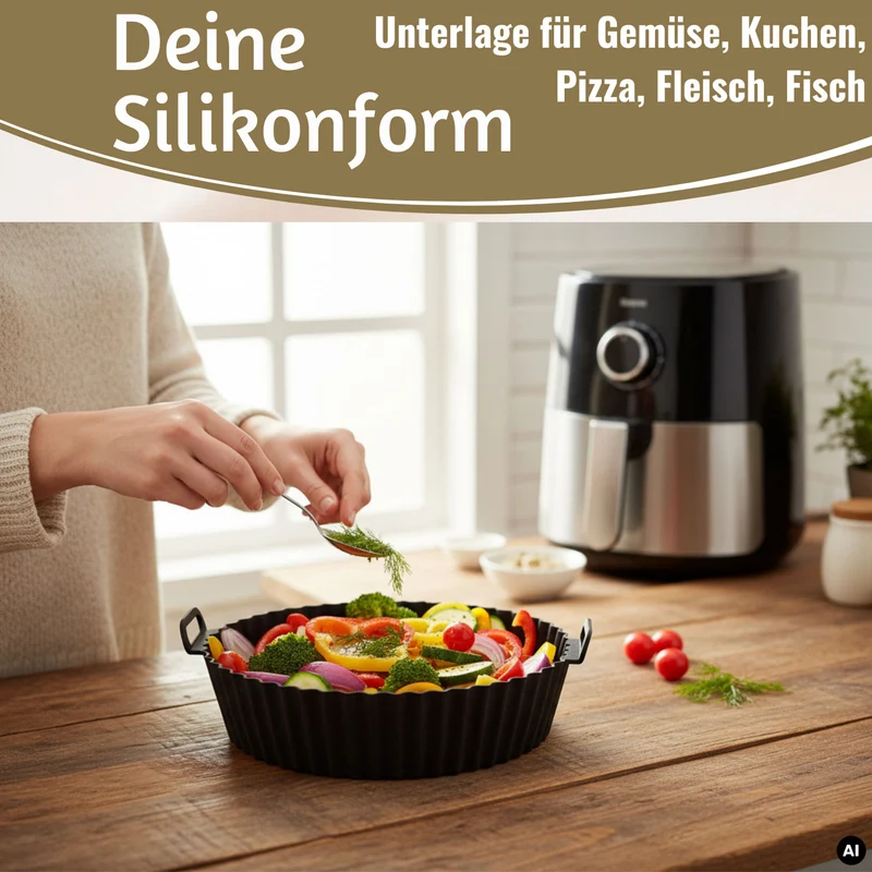 Silikonform Rund 20cm Backform 2´er Set Einsatz für Airfryer Heißluftfritteuse Zubehör