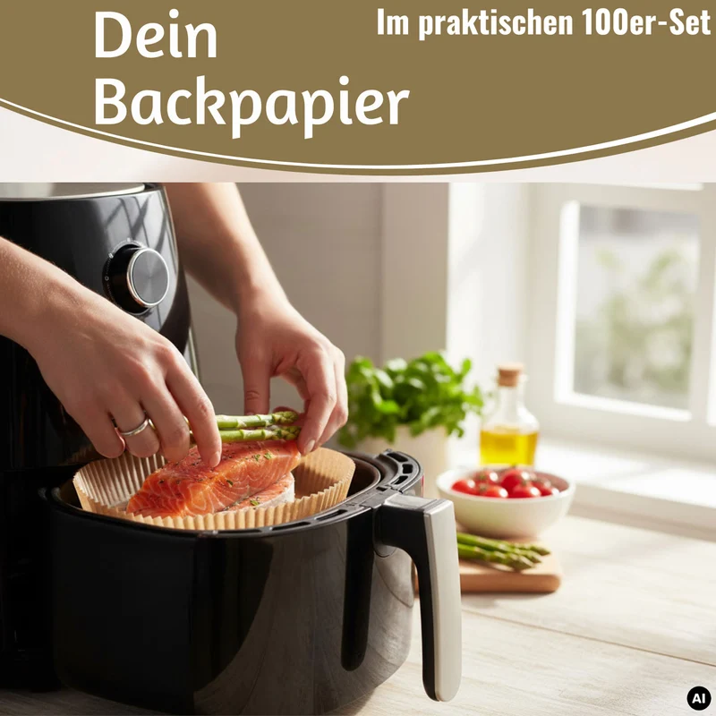 Backpapier Rund 20cm Set 100 Stück FSC für Airfryer Heißluftfritteuse Zubehör