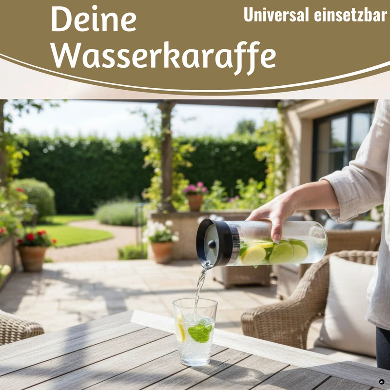 Glaskaraffe Wasserkaraffe 1L Borosilikat Glas Flasche Deckel Sieb Krug Flasche