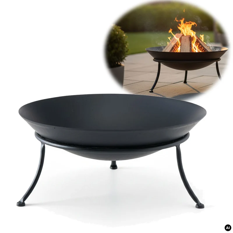 Feuerschale Eisen Schwarz 47cm Pflanzschale Terrassenfeuer Feuerstelle