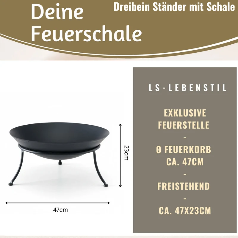 Feuerschale Eisen Schwarz 47cm Pflanzschale Terrassenfeuer Feuerstelle