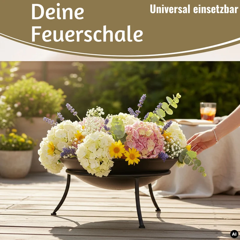 Feuerschale Eisen Schwarz 47cm Pflanzschale Terrassenfeuer Feuerstelle