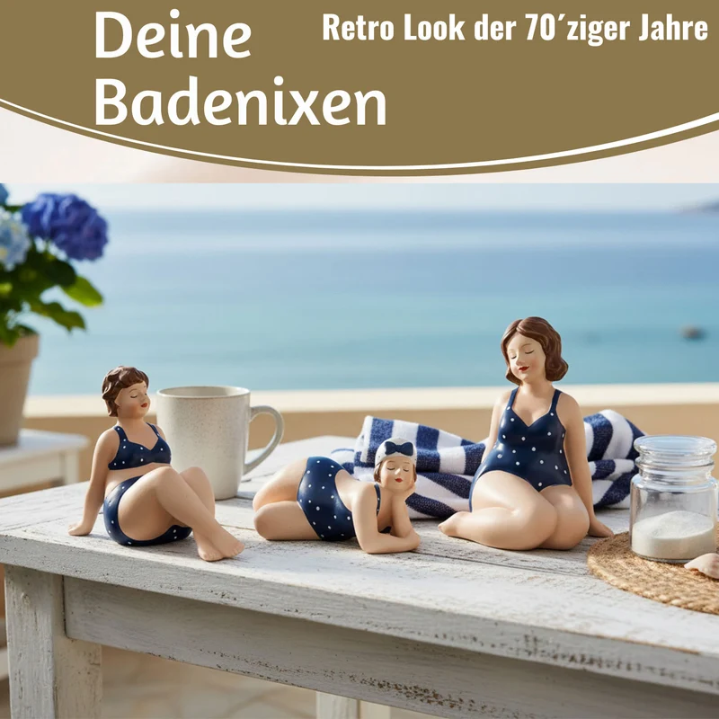 Deko Figuren Set 3x Badenixe XL Figur Molly Maritim Blau Weiß Badeanzug Objekt