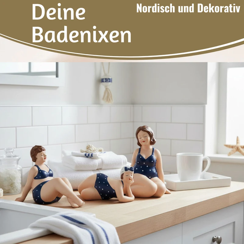 Deko Figuren Set 3x Badenixe Figur Molly Maritim Blau Weiß Badeanzug Objekt