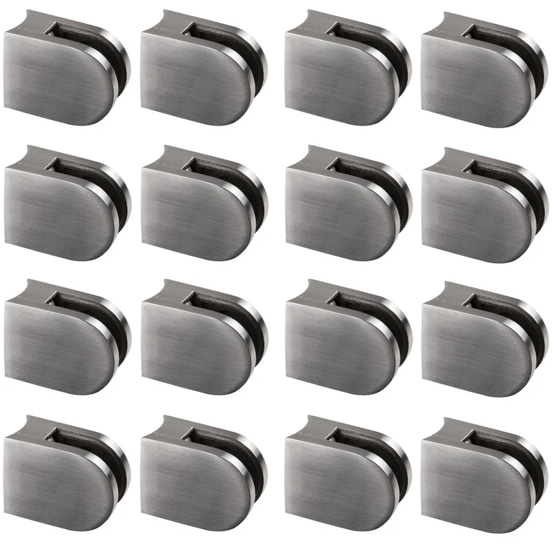 16x Edelstahl Glashalter halbrund für 6 mm Glas - Glasklemme rund für Rundrohre Geländer Sicherung