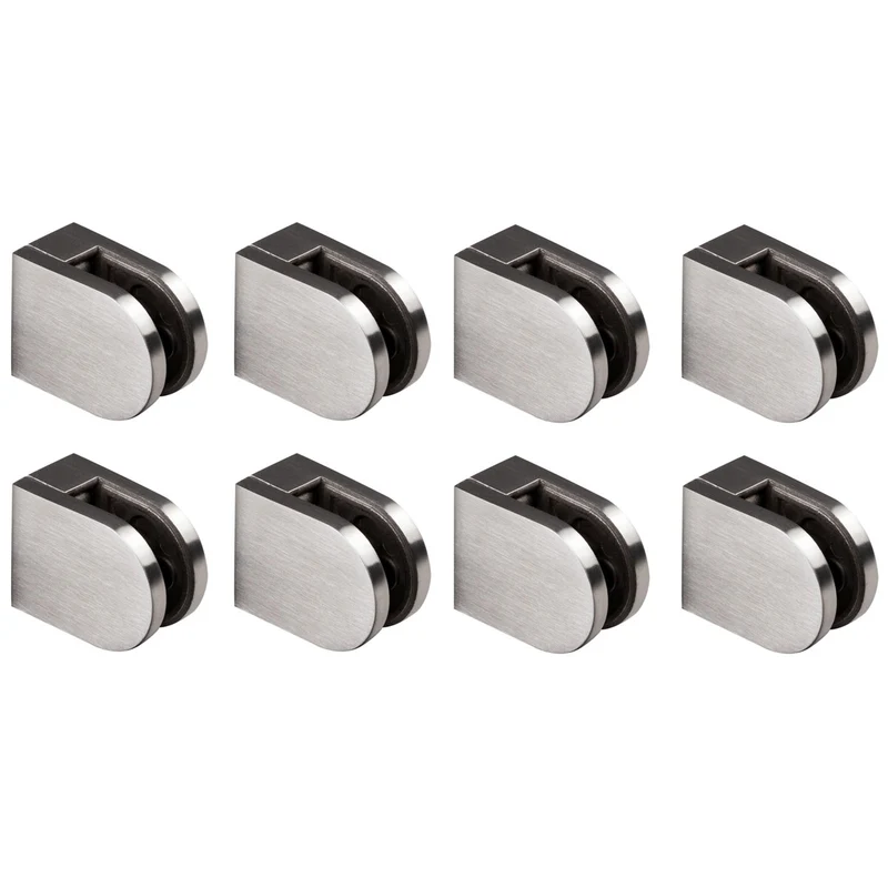 8x Edelstahl Glashalter halbrund für 8 mm Glas - Glasklemme flach für gerade Flächen Geländer Sicherung