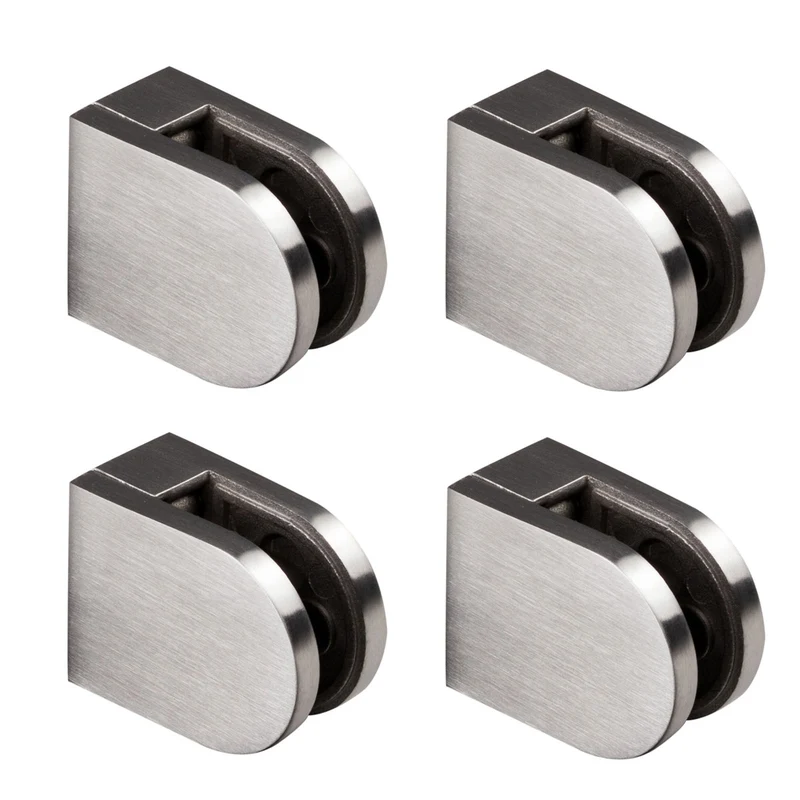 4x Edelstahl Glashalter halbrund für 8 mm Glas - Glasklemme flach für gerade Flächen Geländer Sicherung