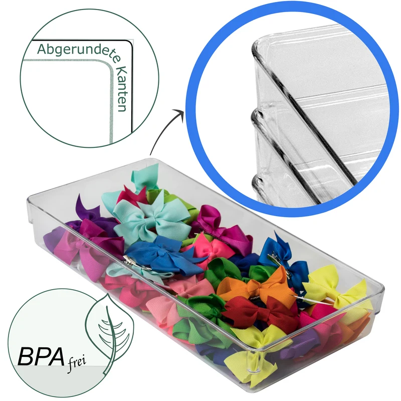 Schubladen Organizer 5,5cm hoch - 6 Teile 48x48 cm 3 Größen klar transparent Antislip - Organizer für Schminktisch Kosmetik Bad Küche Kiste Besteck Aufbewahrungsbox Ordnungsbox Schubladeneinsatz Ordnungssystem