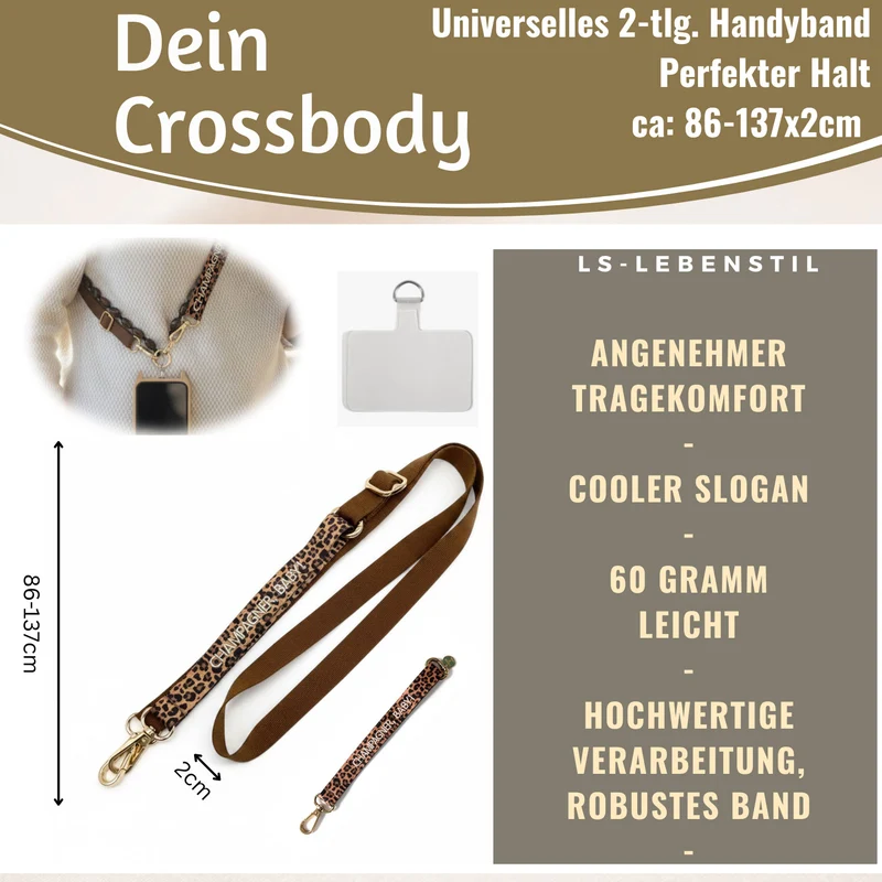 Crossbody Handykette Champagner Baby Leo 2 Karabiner zum Umhängen Smartphones