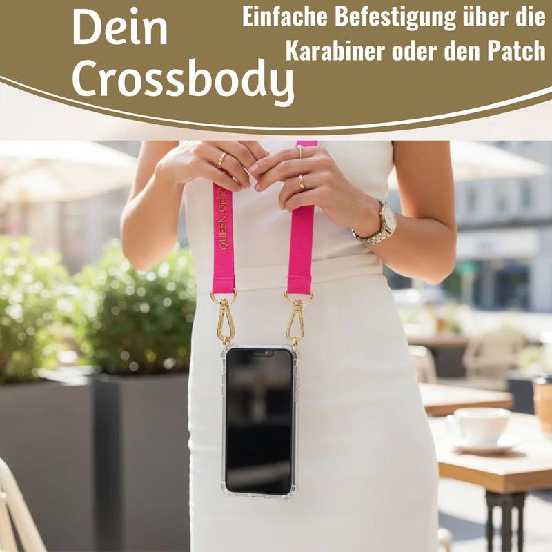 Crossbody Handykette Queen Pink Gold 2 Karabiner zum Umhängen Smartphones