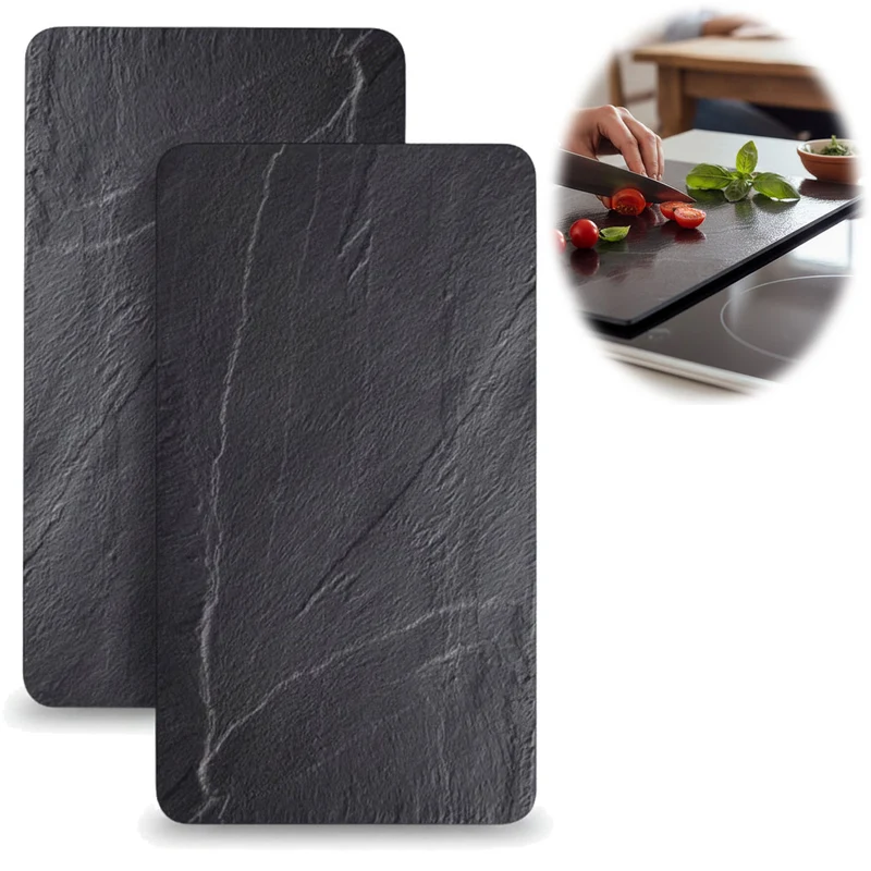 2´er Set ESG Glas Herdabdeckplatten Schiefer 52x30cm Glasschneidebrett Schneidebrett