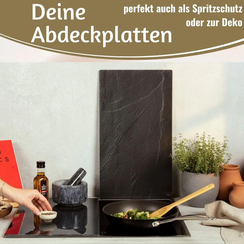 2´er Set ESG Glas Herdabdeckplatten Schiefer 52x30cm Glasschneidebrett Schneidebrett