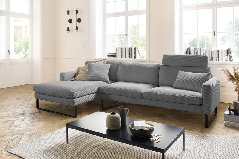 B-Ware KAWOLA Sofa RICARDA Ecksofa Cord grau Recamiere links