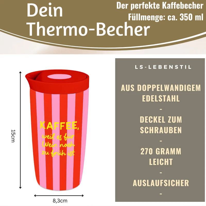 Edelstahl Thermobecher 350ml Kaffee Wein Coffee to Go Becher Kaffeebecher Tee