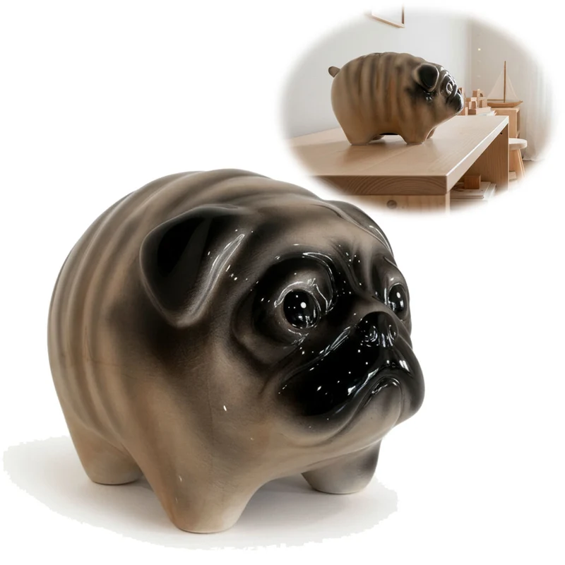 Keramik Hunde Spardose Mops 13cm Sparbüchse Sparschwein abschließbar Geschenk