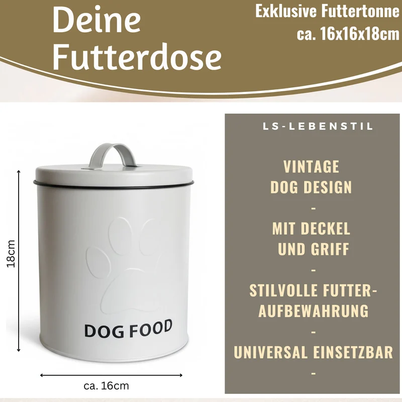 Vintage Futtereimer Weiß 18cm Futtertonne Hundefutter Aufbewahrung mit Deckel