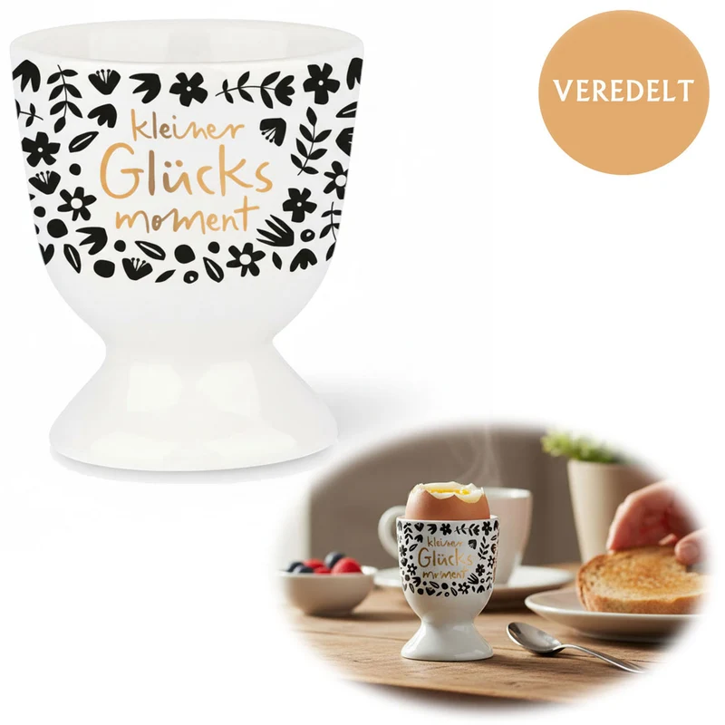 Eierbecher Echt-Gold Spruch "kleiner Glücksmoment" Gute Laune Eierhalter