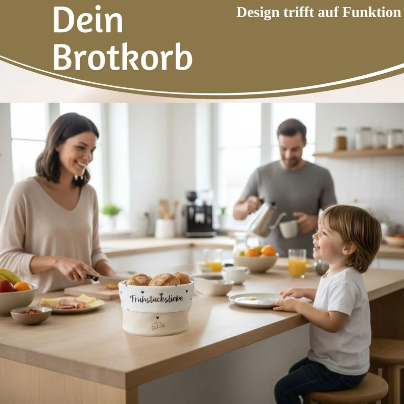 Design Brotkorb Stoffkörbchen Frühstücksliebe 100% Baumwolle Brotkörbchen Brötchen