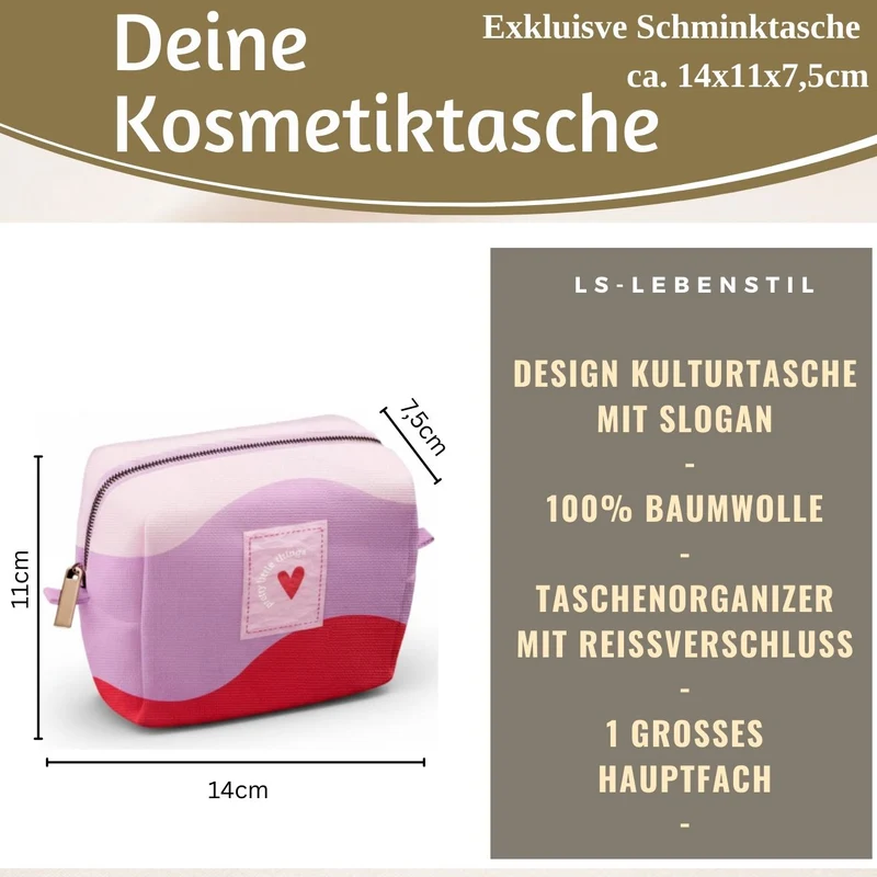Kosmetiktasche Herz 14x11cm kleine Schminktasche Kulturtasche Waschtasche