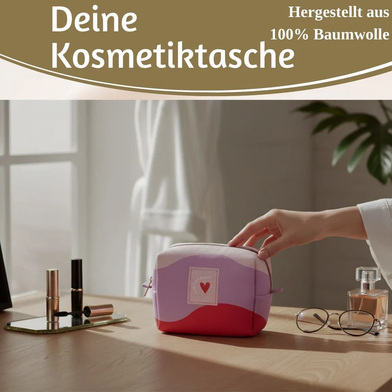Kosmetiktasche Herz 14x11cm kleine Schminktasche Kulturtasche Waschtasche