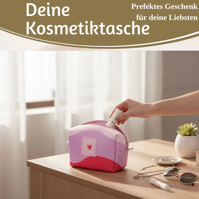 Kosmetiktasche Herz 14x11cm kleine Schminktasche Kulturtasche Waschtasche