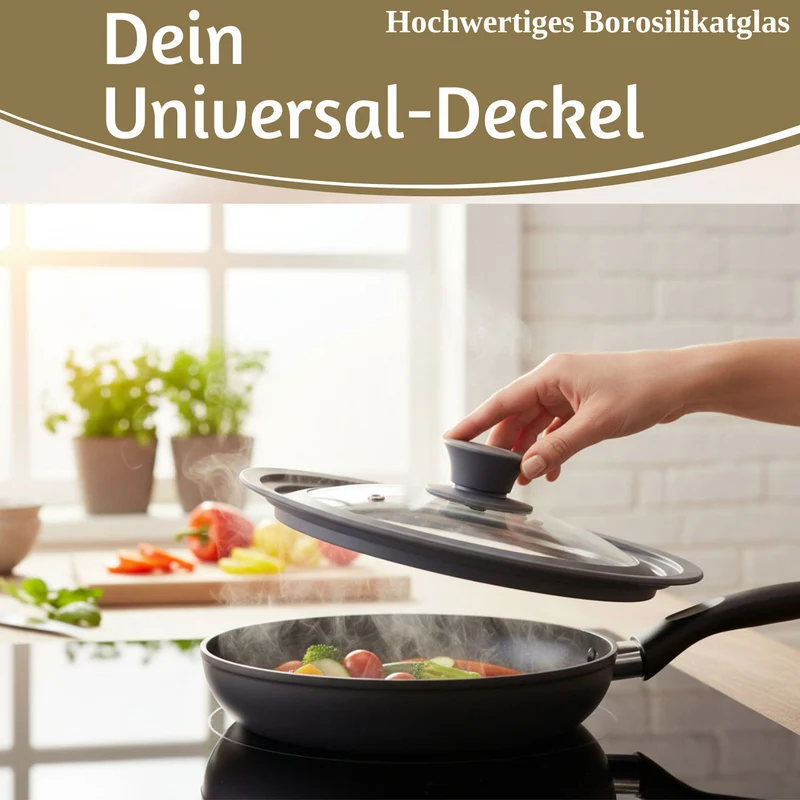 Universal Glasdeckel Ø 24 26 28cm abgestufter Silikonrand Deckel für Pfannen Töpfe