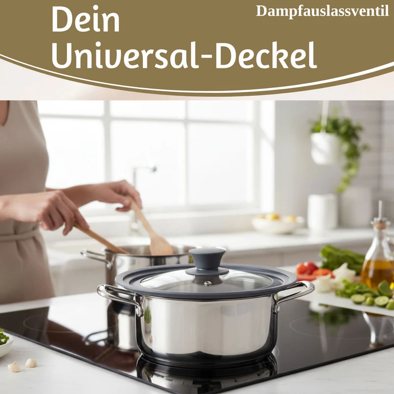 Universal Glasdeckel Ø 24 26 28cm abgestufter Silikonrand Deckel für Pfannen Töpfe