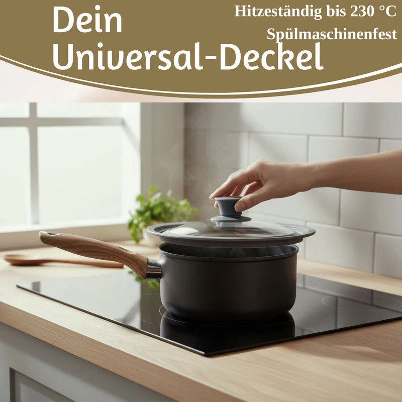 Universal Glasdeckel Ø 24 26 28cm abgestufter Silikonrand Deckel für Pfannen Töpfe