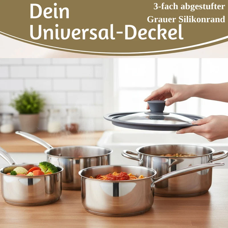 Universal Glasdeckel Ø 18 20 22cm abgestufter Silikonrand Deckel für Pfannen Töpfe