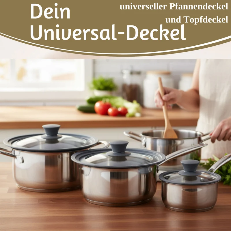 Universal Glasdeckel Ø 18 20 22cm abgestufter Silikonrand Deckel für Pfannen Töpfe